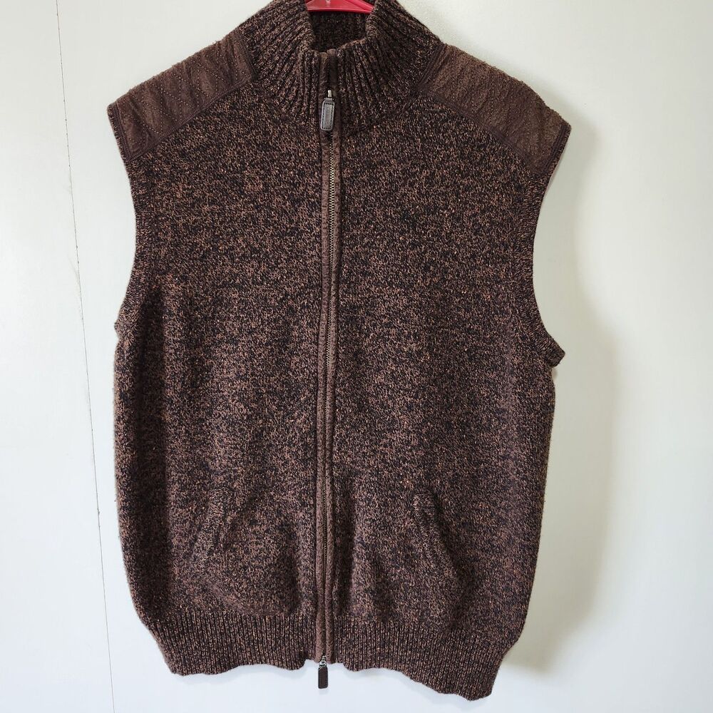 Cremieux Wool Blend Full Zip Sweater Vest Mens XL Brown Mock Neck Rustic Classic